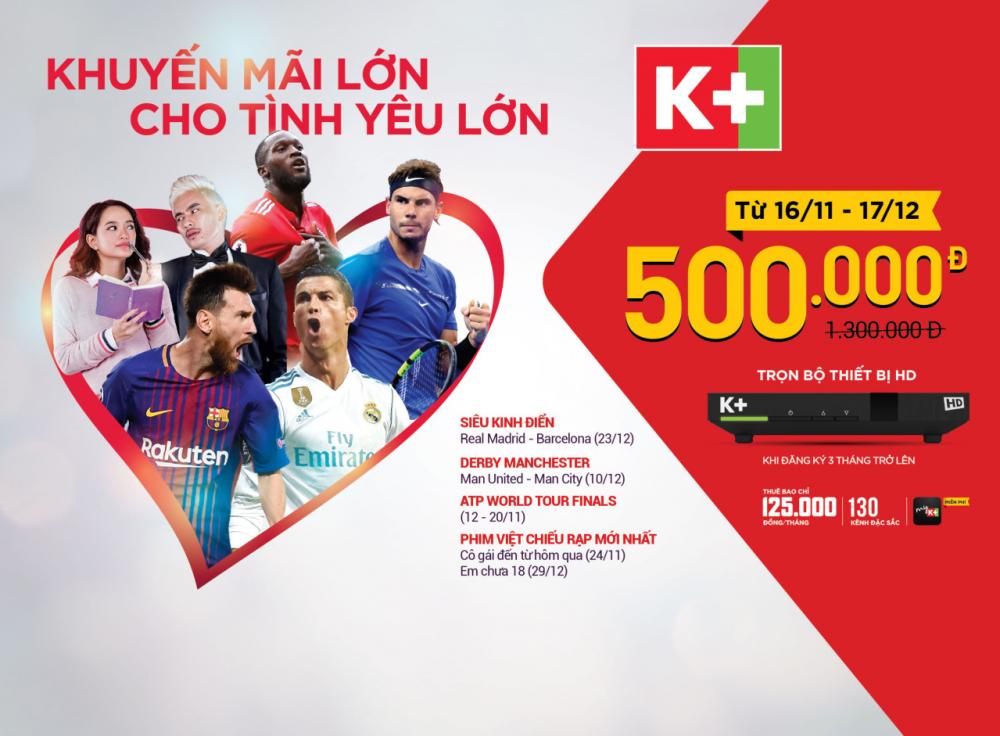 K+ khuyến mại trọn bộ thiết bị HD chỉ còn 500.000 từ 16/11 đến hết 17/12/2017