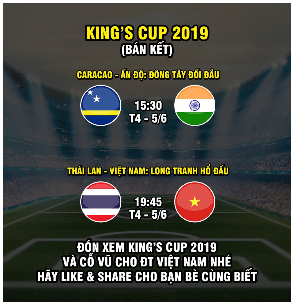 Các kênh truyền hình được tiếp sóng hai trận đấu của ĐT Việt Nam tại King’ Cup 2019 